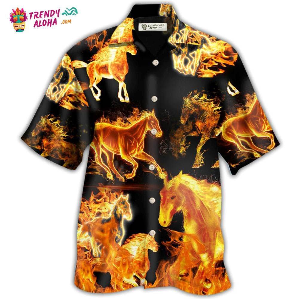 Horse Fire Forse Black Style Hawaiian Shirt – Trendy Aloha