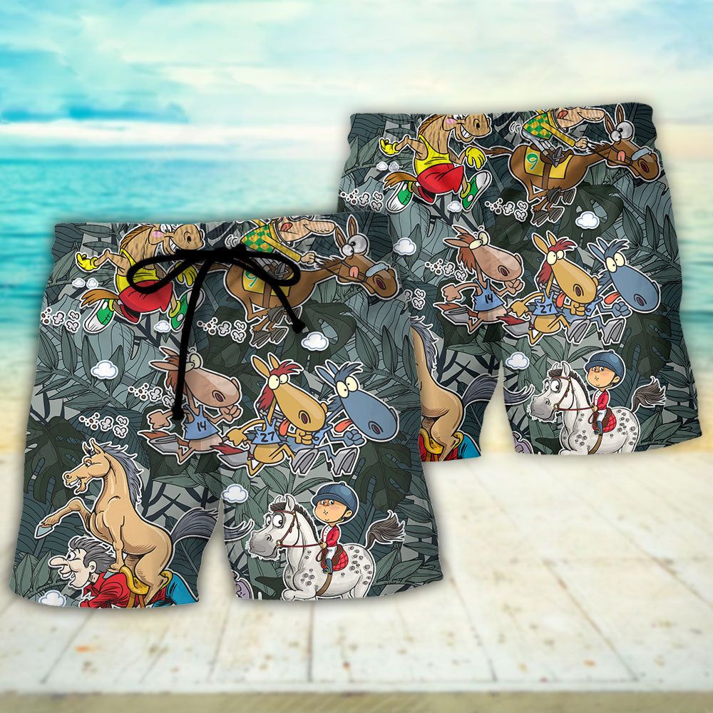 Horse Funny Racing Funny Art Trendy Aloha Hawaiian Beach Shorts