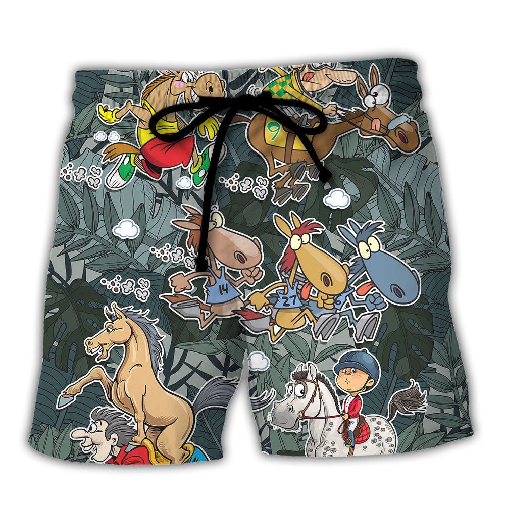 Horse Funny Racing Funny Art Trendy Aloha Hawaiian Beach Shorts Horse Funny Racing Funny Art Trendy Aloha Hawaiian Beach Shorts
