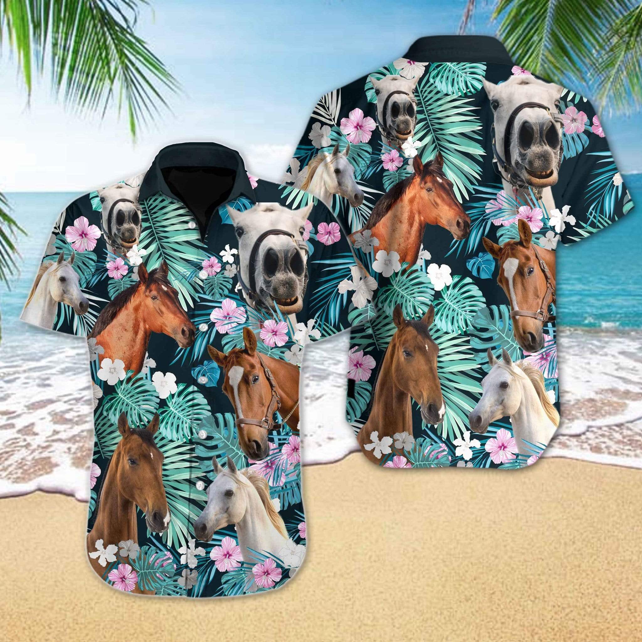 Horse Hawaii Shirt Brown White Horses Tropical Pattern Hawaiian Aloha Shirt Horse Hawaii Shirt Brown White Horses Tropical Pattern Hawaiian Aloha Shirt