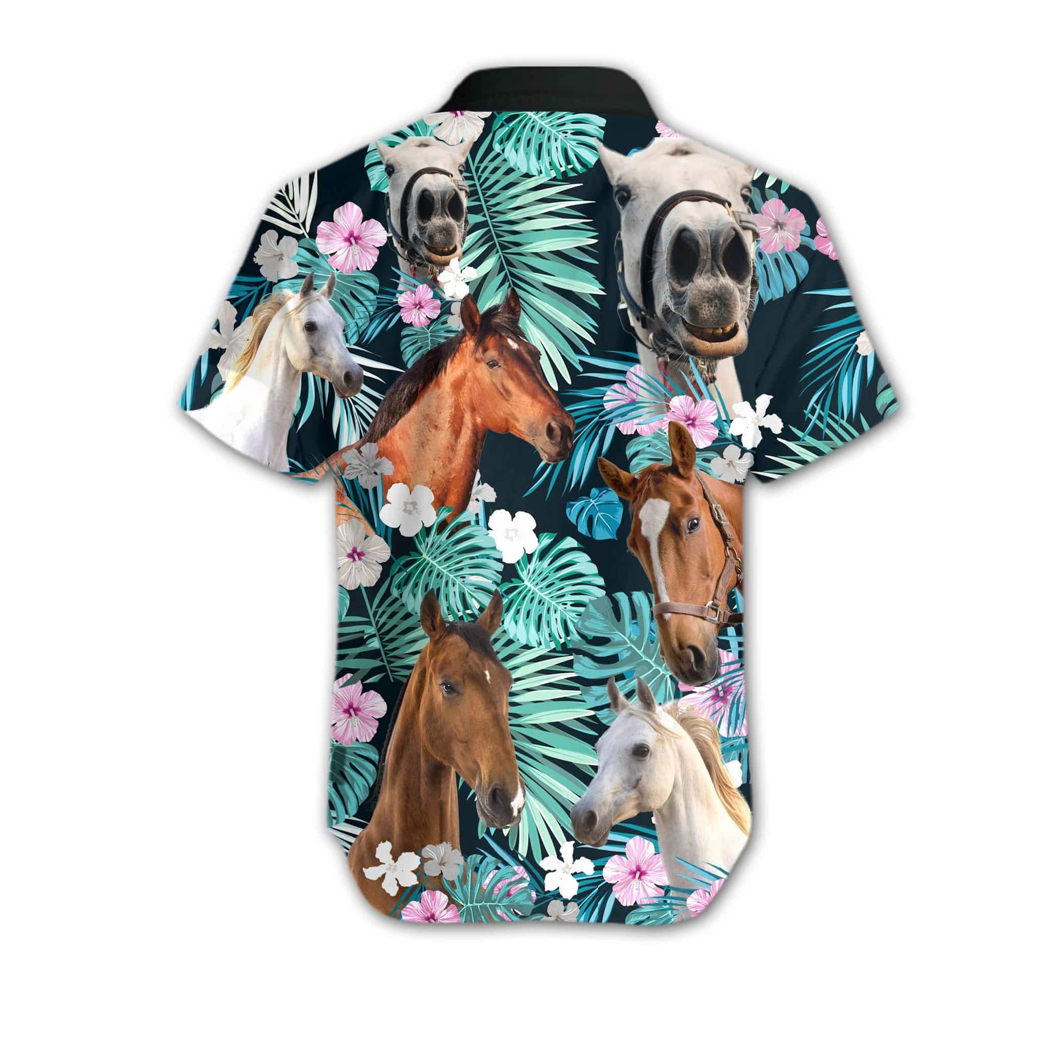 Horse Hawaii Shirt Brown White Horses Tropical Pattern Hawaiian Aloha Shirt