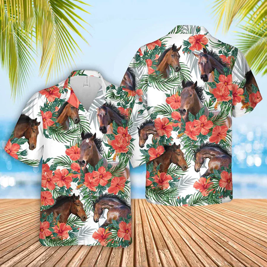 Horse Hawaiian Flowers Trendy Hawaiian Shirt Gift For Horse Lover, Summer Aloha Shirt Men And Women