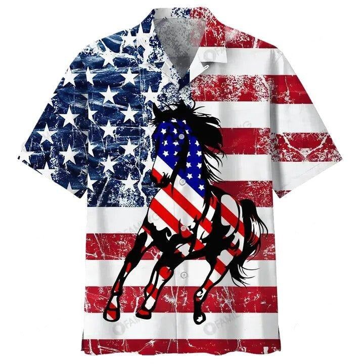 Horse Hawaiian Shirt American Flag Horse Horse Lover Hawaii Aloha Shirt