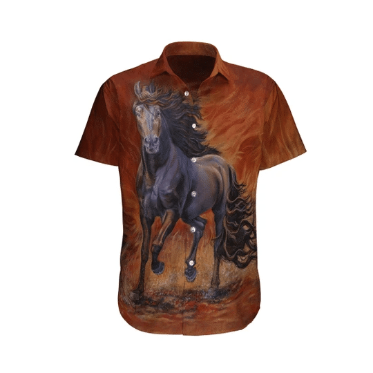 Horse Hawaiian Shirt Black Horse Painting Brown Hawaii Aloha Shirt