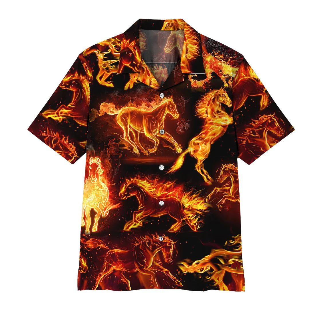 Horse Hawaiian Shirt Fire Horse Pattern Black Red Hawaii Aloha Shirt