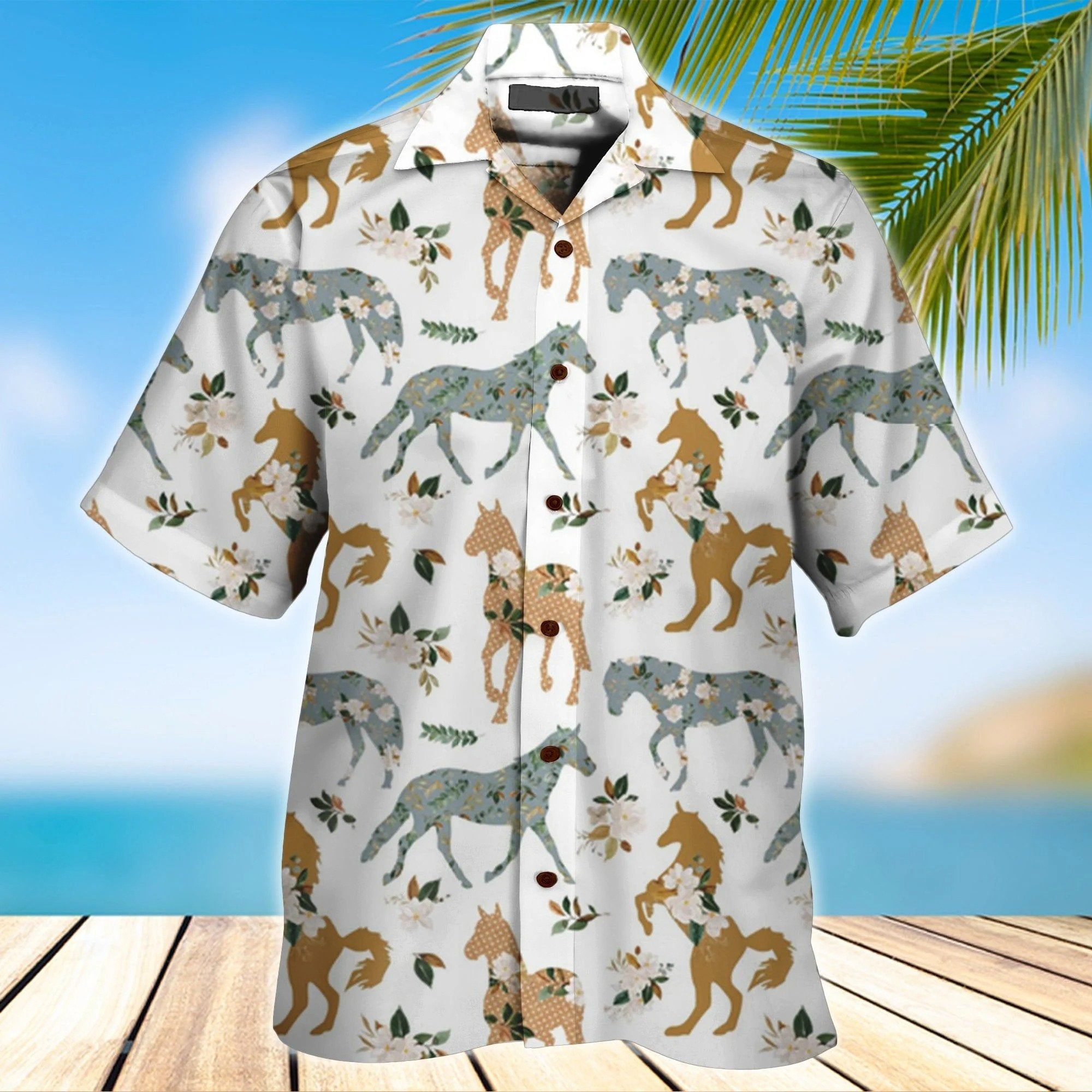 Horse Hawaiian Shirt Horse And Flower Pattern White Horse Lover Hawaii Aloha Shirt