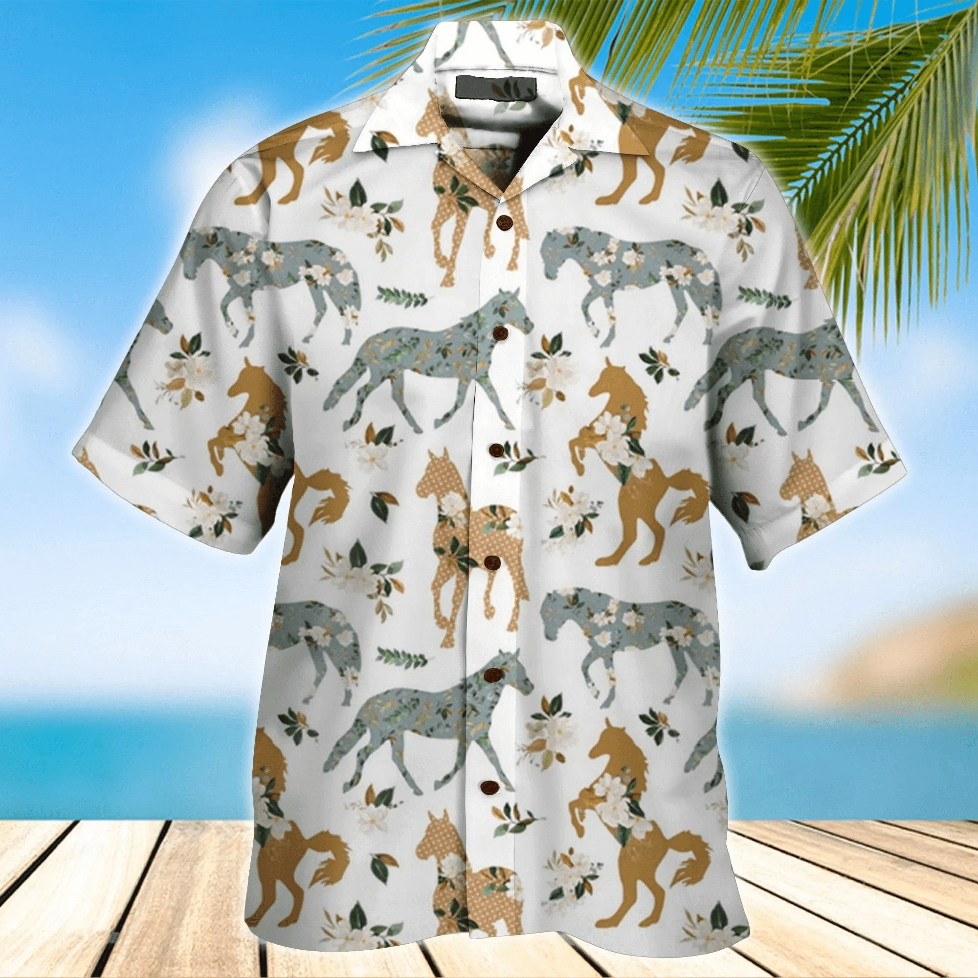 Horse Hawaiian Shirt Horse And Flower Pattern White Horse Lover Hawaii Aloha Shirt