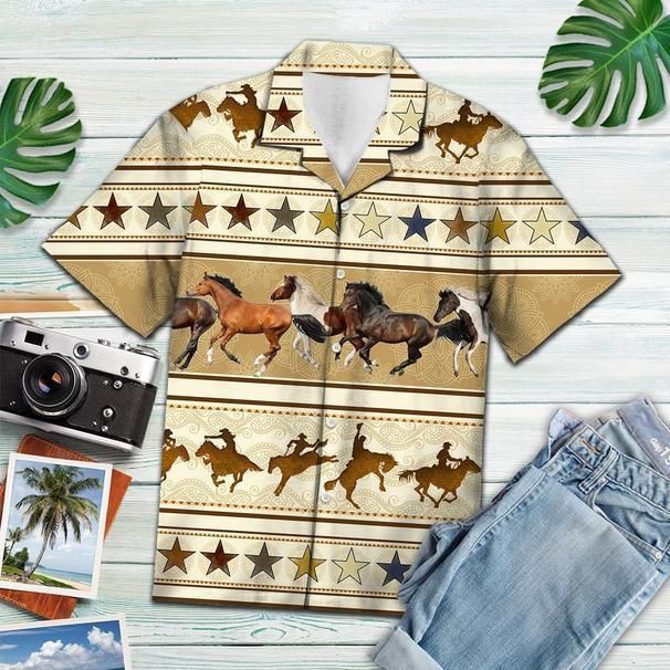 Horse Hawaiian Shirt Horse Herd Cowboy Pattern Horse Lover Hawaii Aloha Shirt