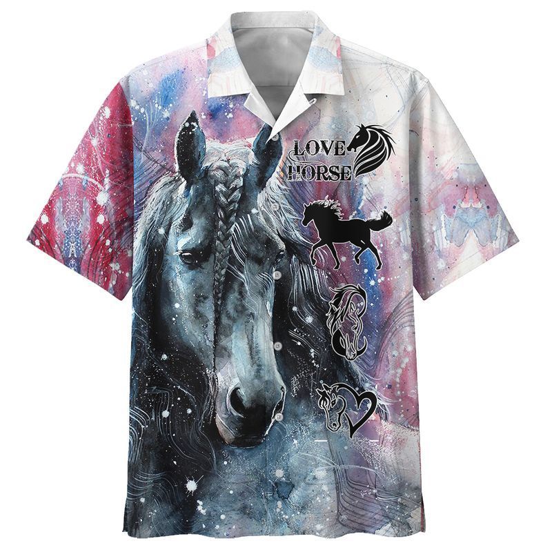 Horse Hawaiian Shirt Love Horse Silhouette Painting Pink Hawaii Aloha Shirt For Girls