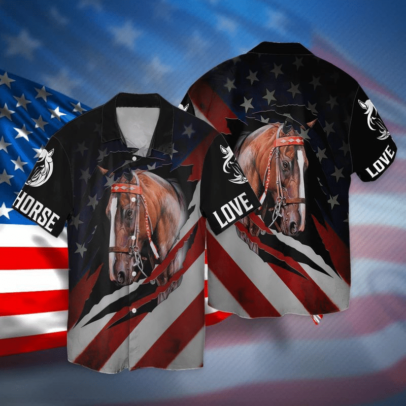 Horse Hawaiian Shirt Love Horse Torn American Flag Horse Lover Hawaii Aloha Shirt