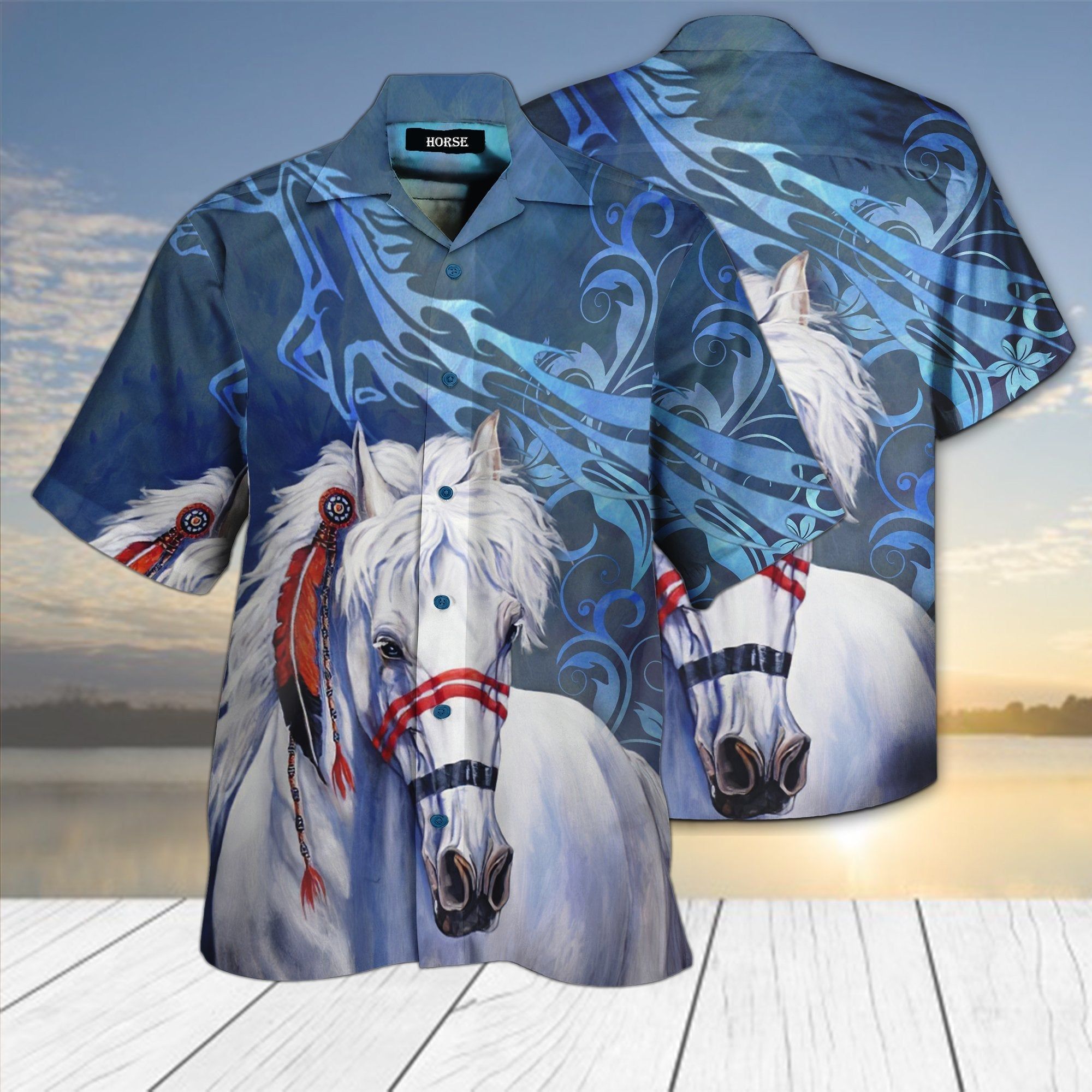 Horse Hawaiian Shirt Native American White Horse Blue Hawaii Shirt For Girls Horse Lover Aloha Shirt Horse Hawaiian Shirt Native American White Horse Blue Hawaii Shirt For Girls Horse Lover Aloha Shirt