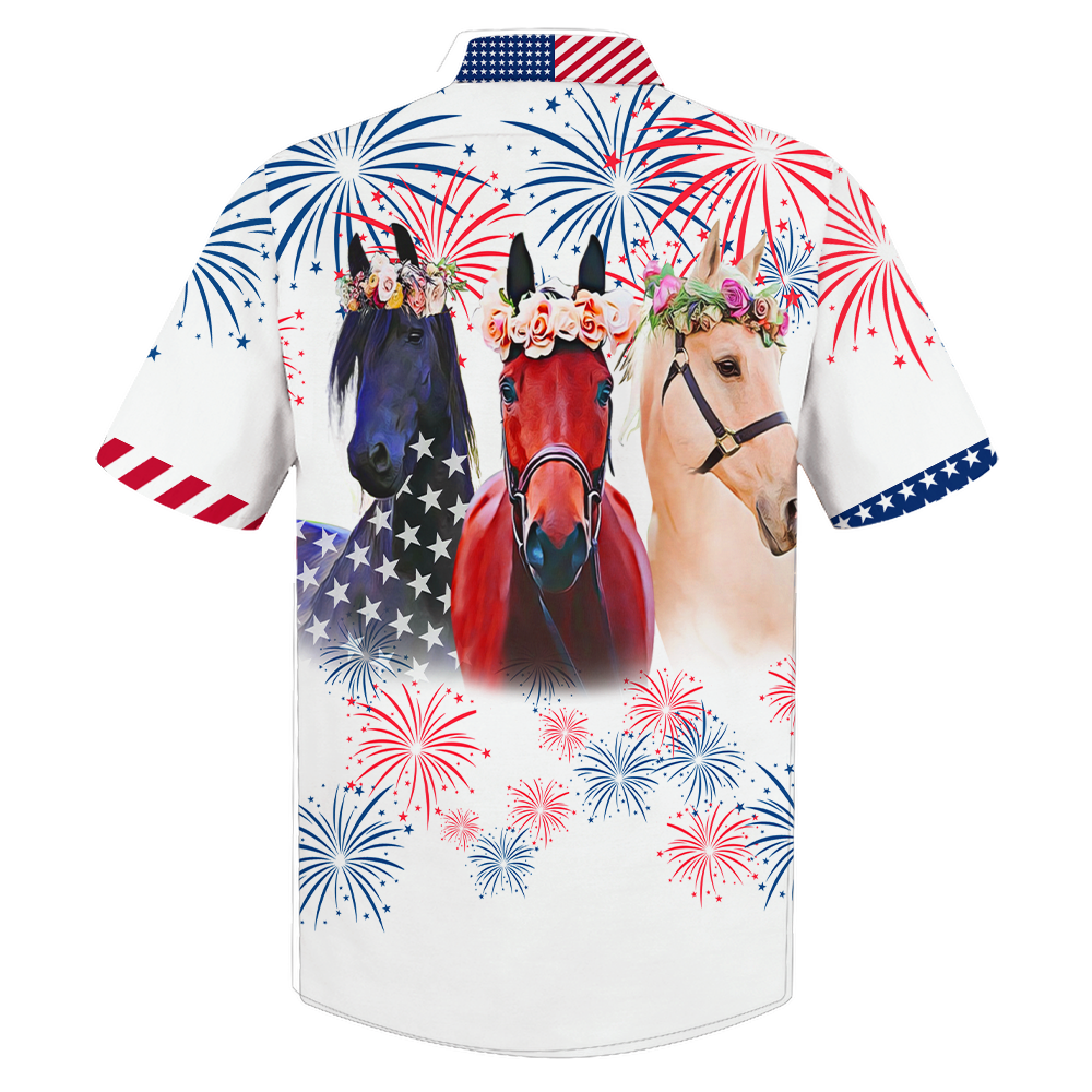 Horse Hawaiian Shirt Three Horses American Flag Fireworks Horse Lover Hawaii Aloha Shirt
