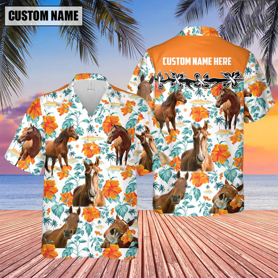 Horse Hibiscus Floral Custom Name 3D Trendy Hawaiian Shirt, Summer Gifts For Men And Women
