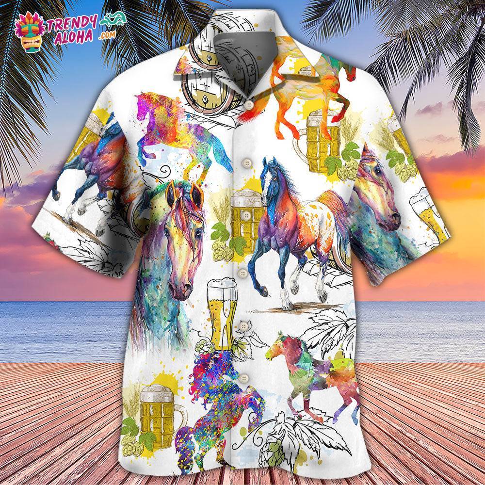Horse I Like Horse And Beer Hawaiian Shirt – Trendy Aloha