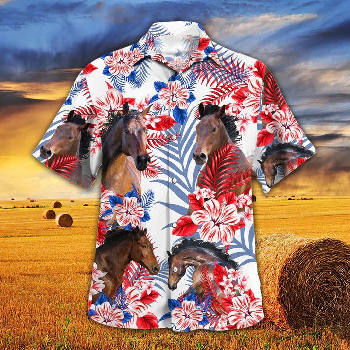 Horse Lovers American Flag Hawaiian Shirt, Horse Aloha Hawaiian Shirt, Hawaiian Shirt Men, Hawaiian Shirt Women