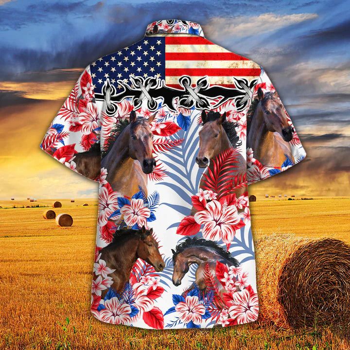 Horse Lovers American Flag Hawaiian Shirt, Horse Aloha Hawaiian Shirt, Hawaiian Shirt Men, Hawaiian Shirt Women