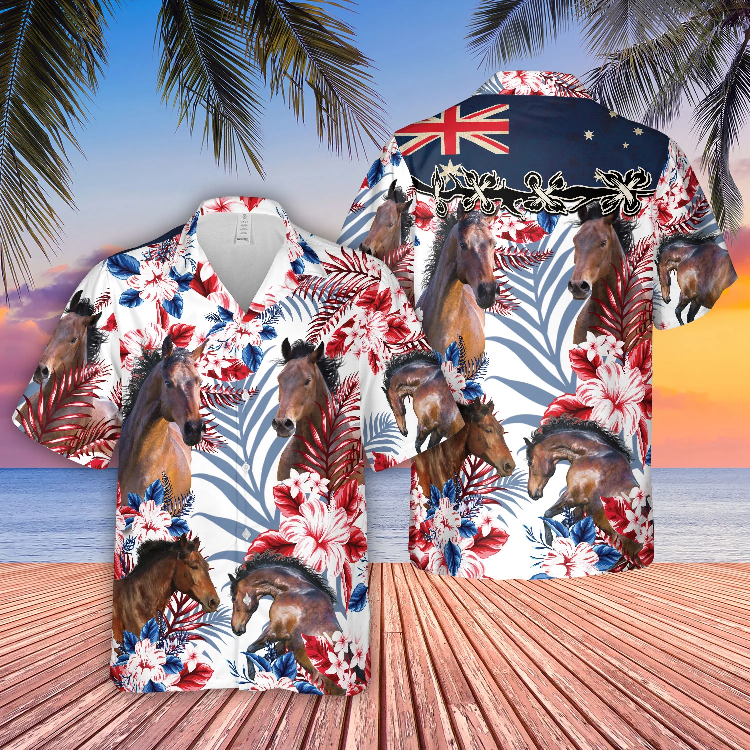 Horse Lovers Floral Australian Flag 3D Hawaiian Shirt Elegant Print