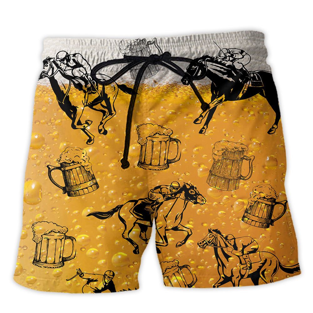 Horse Racing And Beer Trendy Aloha Hawaiian Beach Shorts