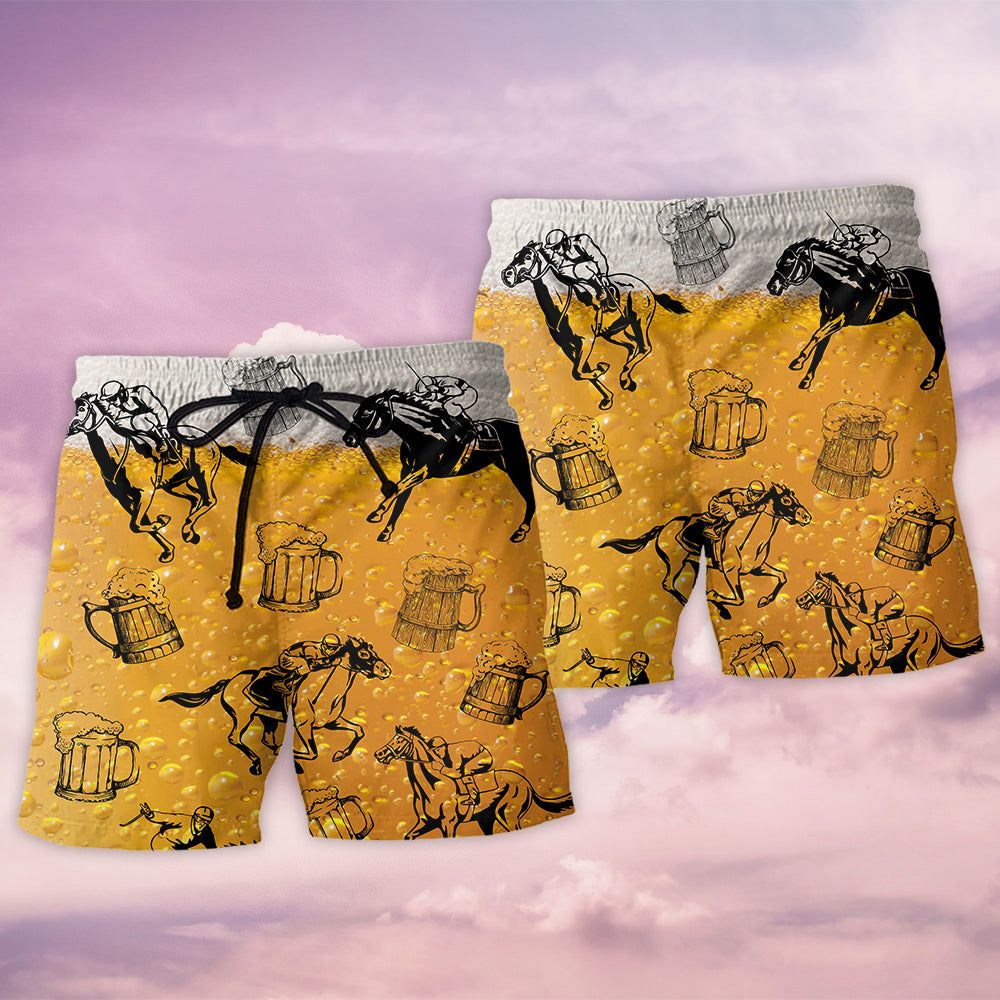 Horse Racing And Beer Trendy Aloha Hawaiian Beach Shorts