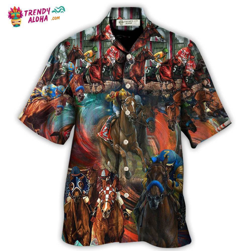 Horse Racing Colorful Hawaiian Shirt – Trendy Aloha Horse Racing Colorful Hawaiian Shirt – Trendy Aloha