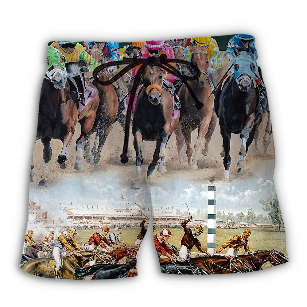 Horse Racing Great Horse Best Seat Trendy Aloha Hawaiian Beach Shorts