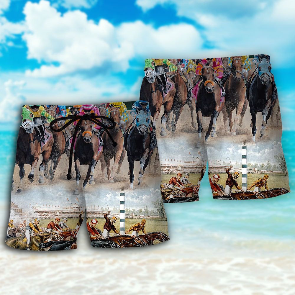 Horse Racing Great Horse Best Seat Trendy Aloha Hawaiian Beach Shorts