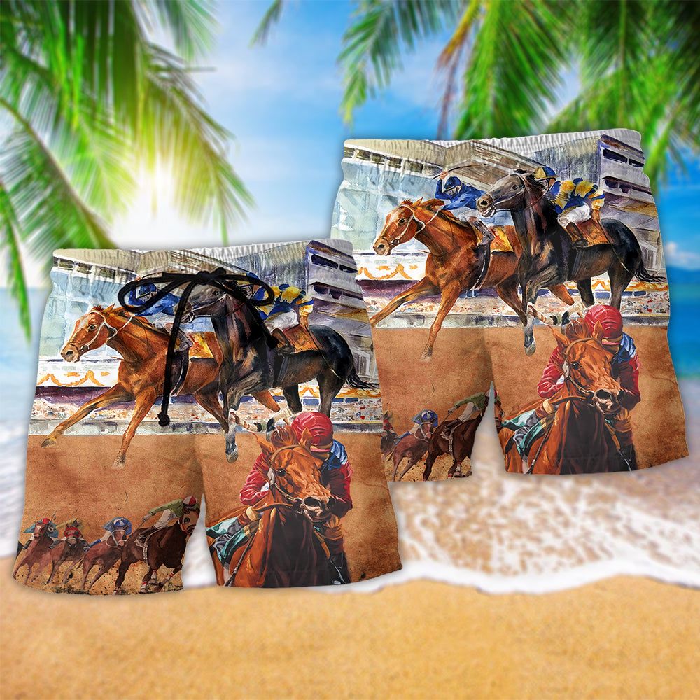 Horse Racing So Amazing Trendy Aloha Hawaiian Beach Shorts