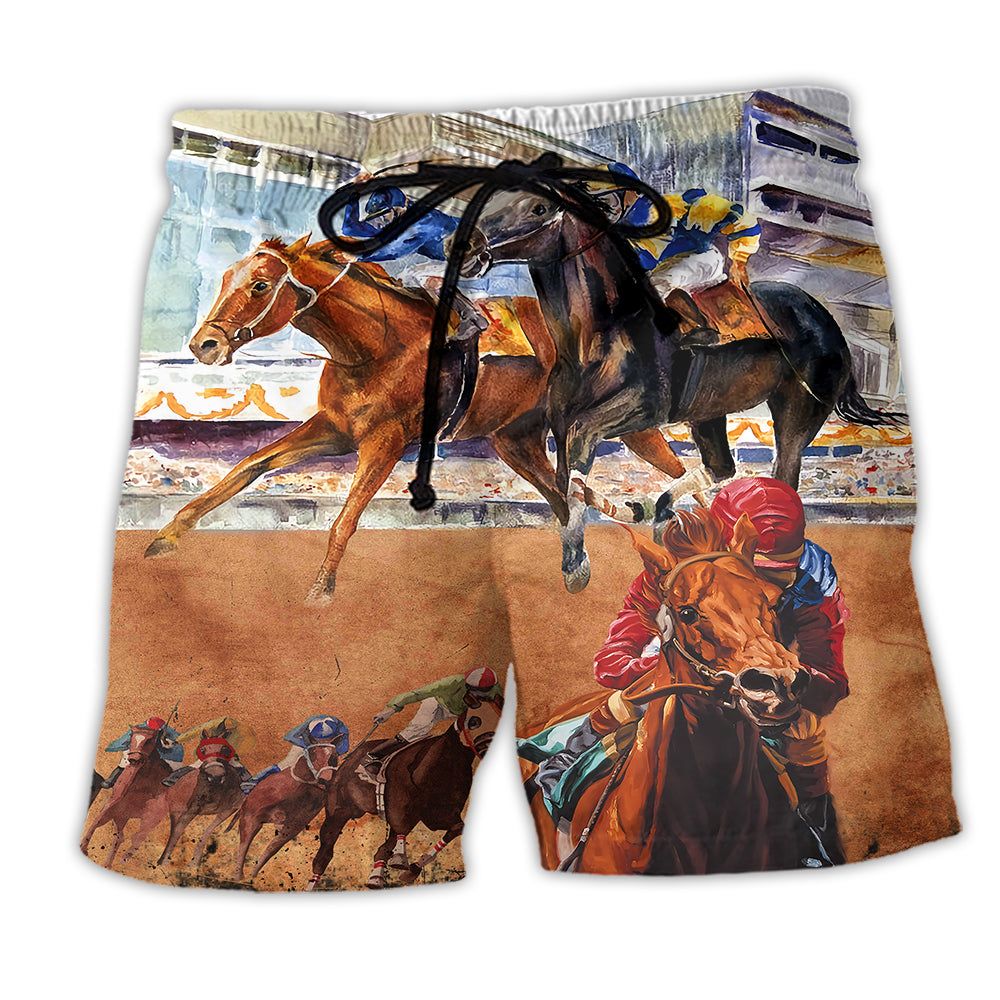 Horse Racing So Amazing Trendy Aloha Hawaiian Beach Shorts Horse Racing So Amazing Trendy Aloha Hawaiian Beach Shorts