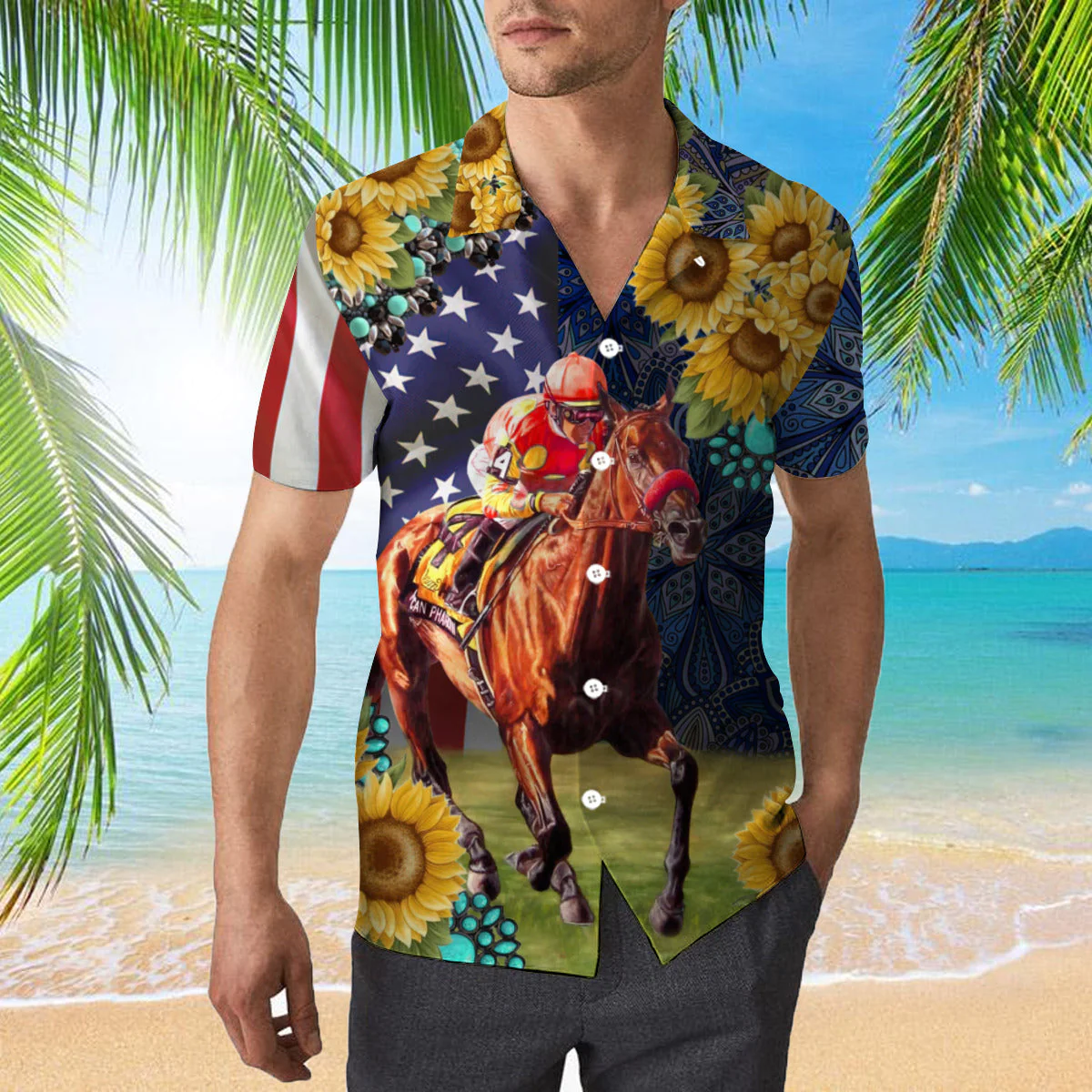 Horse Racing Sunflower Trendy Hawaiian Shirt
