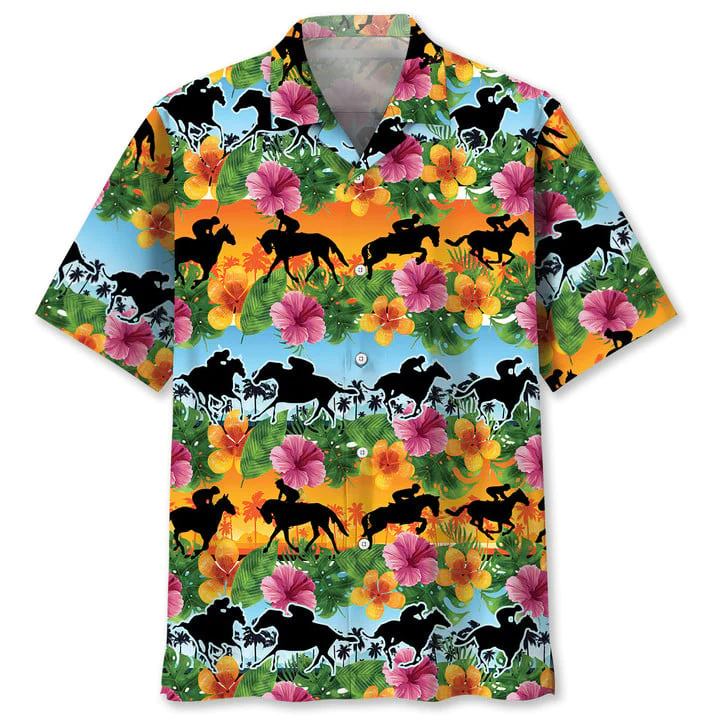 Horse Racing Tropical Color Trendy Hawaiian Shirt For Men And Women Horse Racing Tropical Color Trendy Hawaiian Shirt For Men And Women