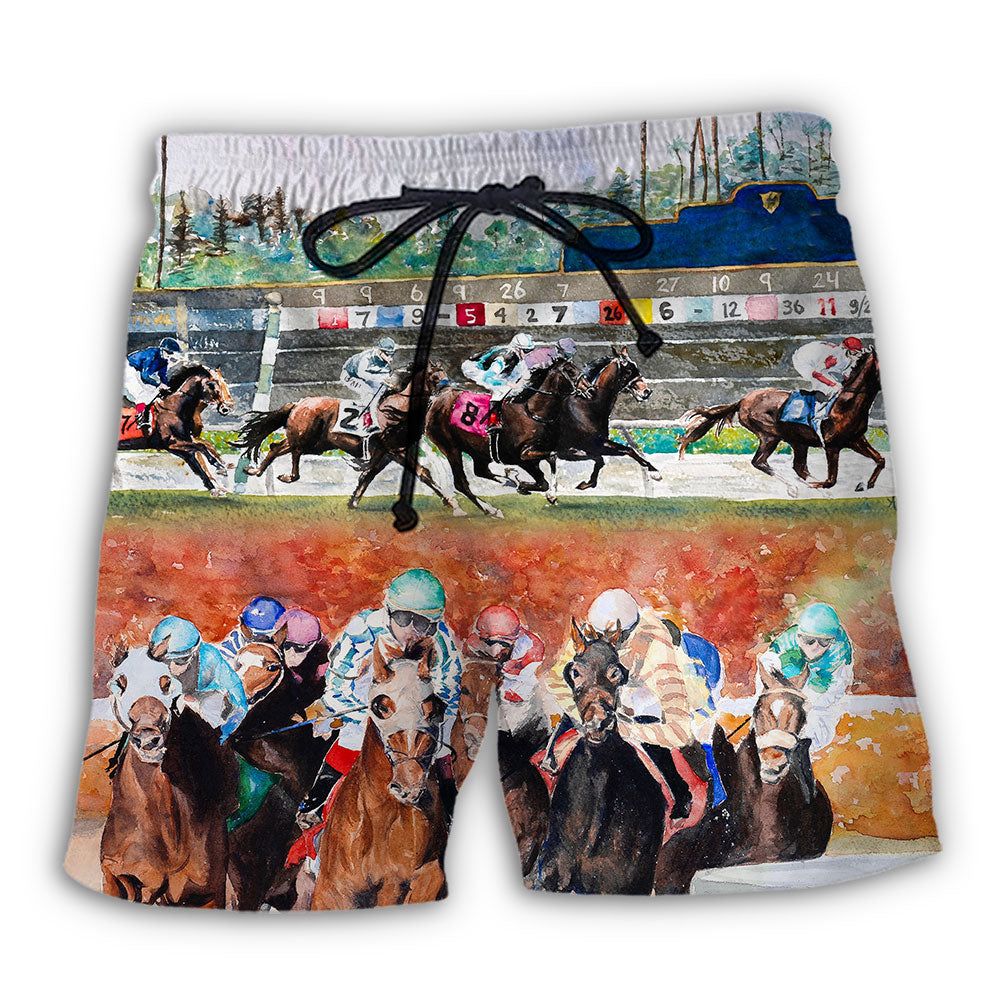 Horse Racing Wild Power Trendy Aloha Hawaiian Beach Shorts