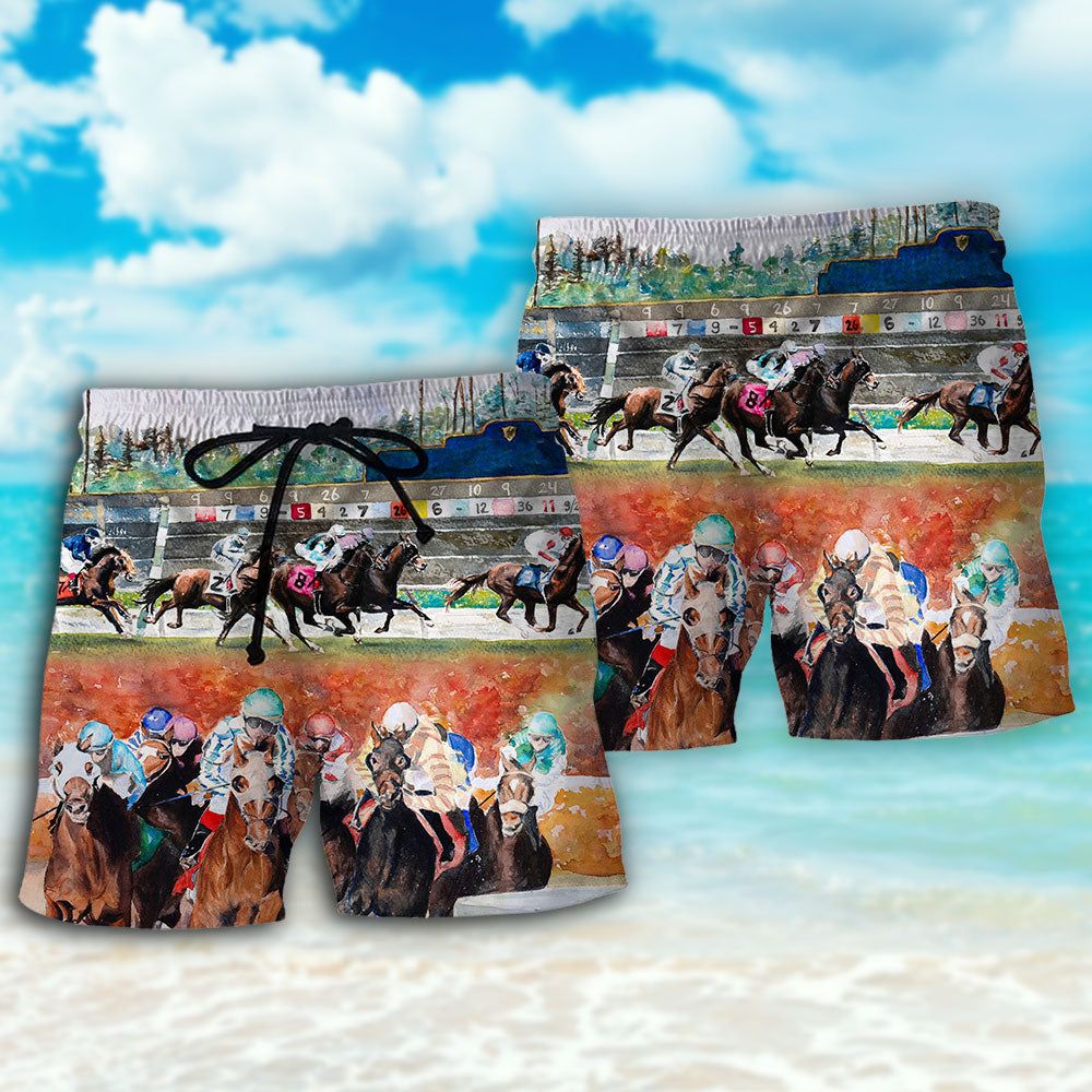 Horse Racing Wild Power Trendy Aloha Hawaiian Beach Shorts