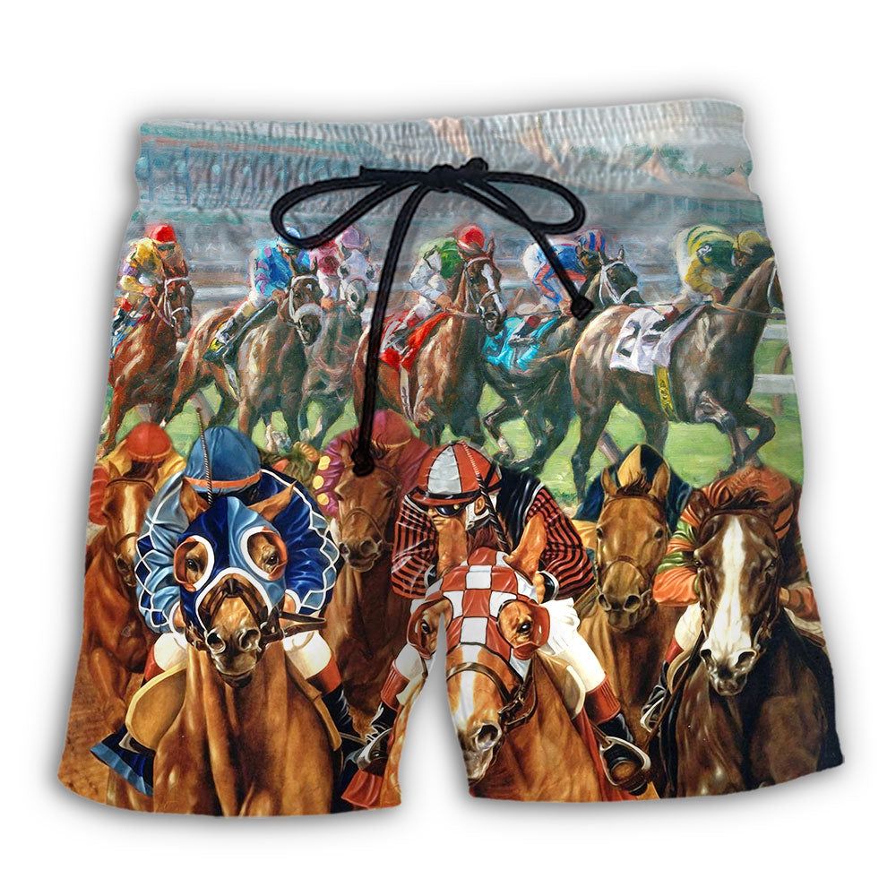 Horse Racing You Have The Best Seat Trendy Aloha Hawaiian Beach Shorts Horse Racing You Have The Best Seat Trendy Aloha Hawaiian Beach Shorts
