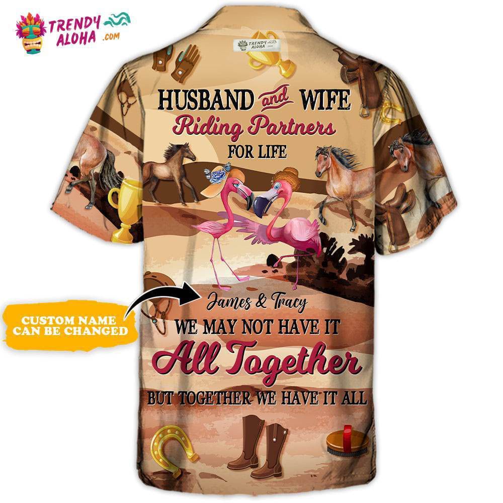 Horse Riding Flamingo Husband And Wife Riding Partners For Life Personalized – Hawaiian Shirt – Personalized Photo Gifts Hawaiian Shirt – Trendy Aloha Horse Riding Flamingo Husband And Wife Riding Partners For Life Personalized – Hawaiian Shirt – Personalized Photo Gifts Hawaiian Shirt – Trendy Aloha