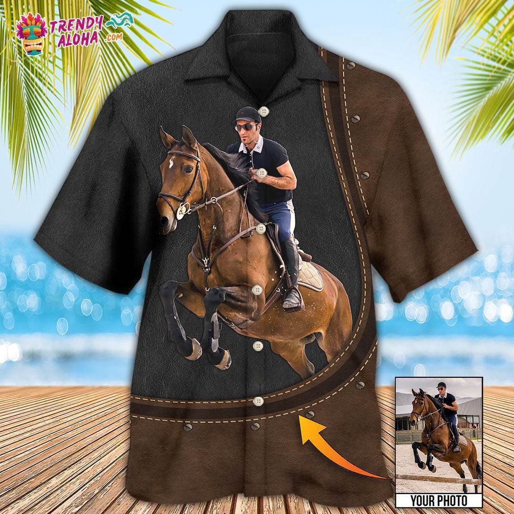 Horse Riding Horse Leather Style Custom Photo Hawaiian Shirt – Trendy Aloha