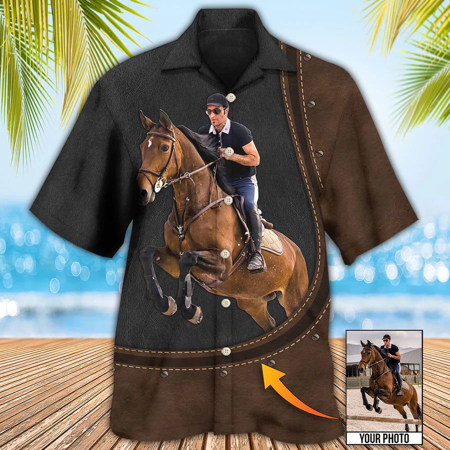 Horse Riding Horse Leather Style Custom Photo Hawaiian Shirt