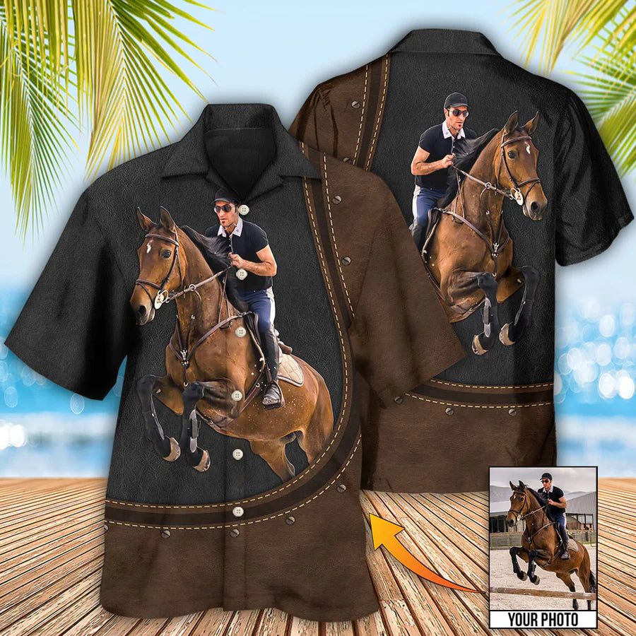 Horse Riding Horse Leather Style Custom Photo Hawaiian Shirt Horse Riding Horse Leather Style Custom Photo Hawaiian Shirt