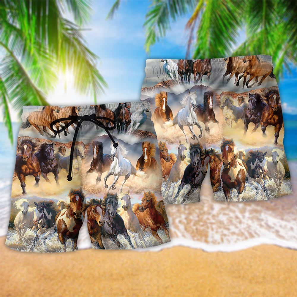 Horse Running Amazing Basic Style Trendy Aloha Hawaiian Beach Shorts