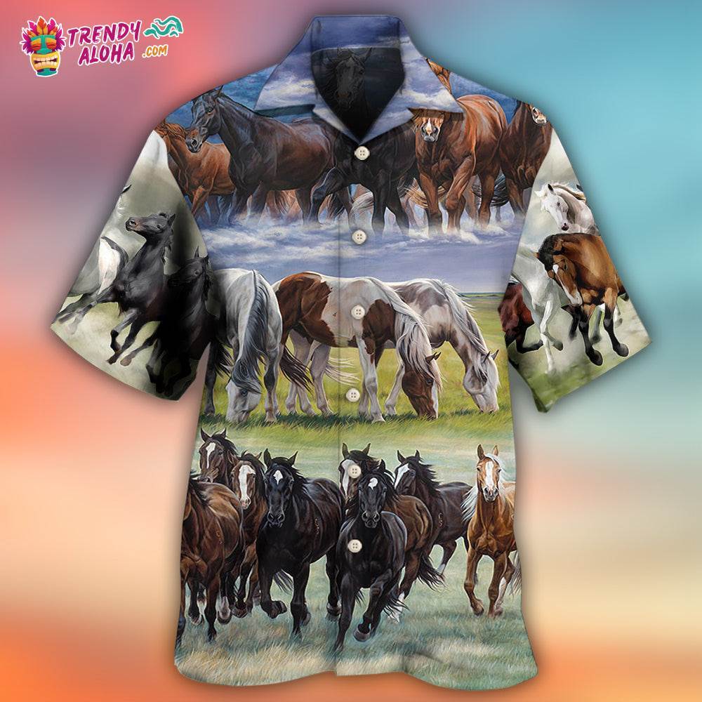 Horse Running Cool Painting Style Hawaiian Shirt – Trendy Aloha