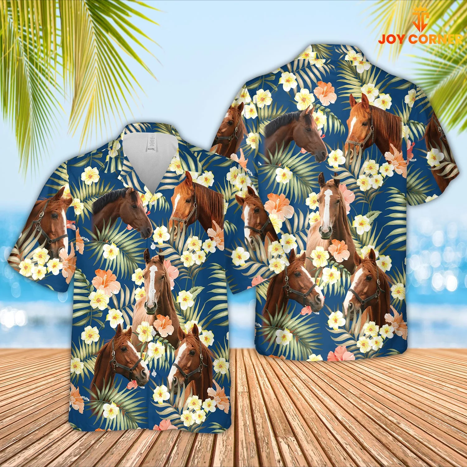 Horse Showcasing Summertime Blue Floral Hawaiian Shirt 3D Edition