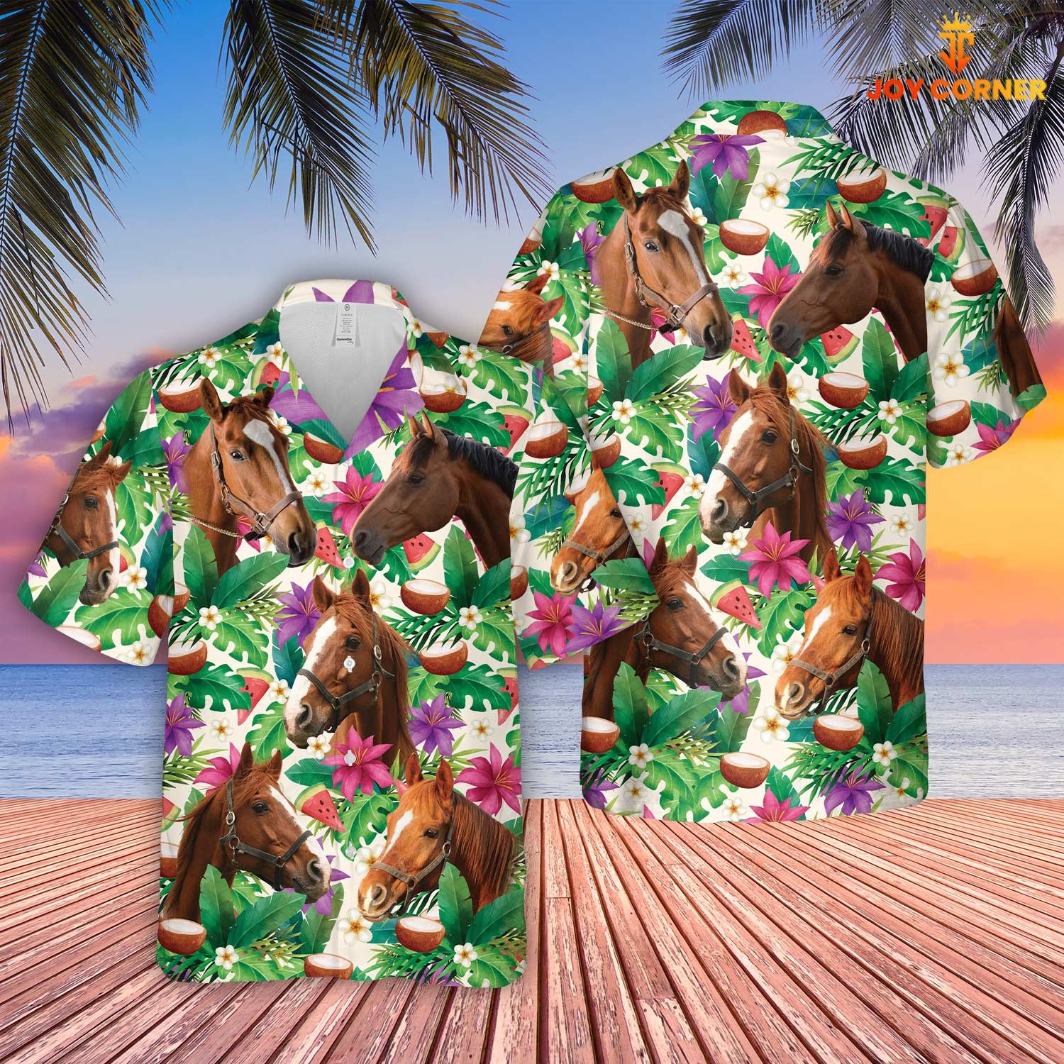 Horse Themed Hawaiian Shirt Featuring Summertime Floral Designs In 3D Premium Quality