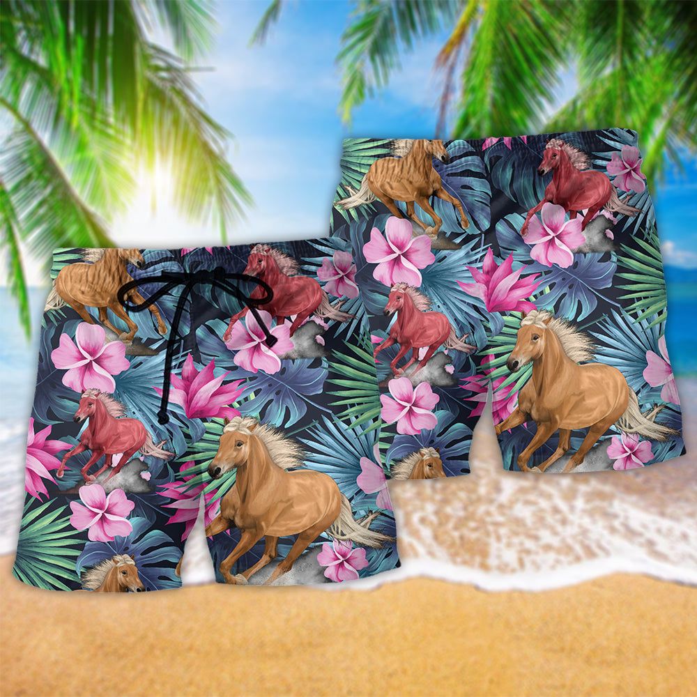 Horse Tropical Floral Summer Vibes Trendy Aloha Hawaiian Beach Shorts