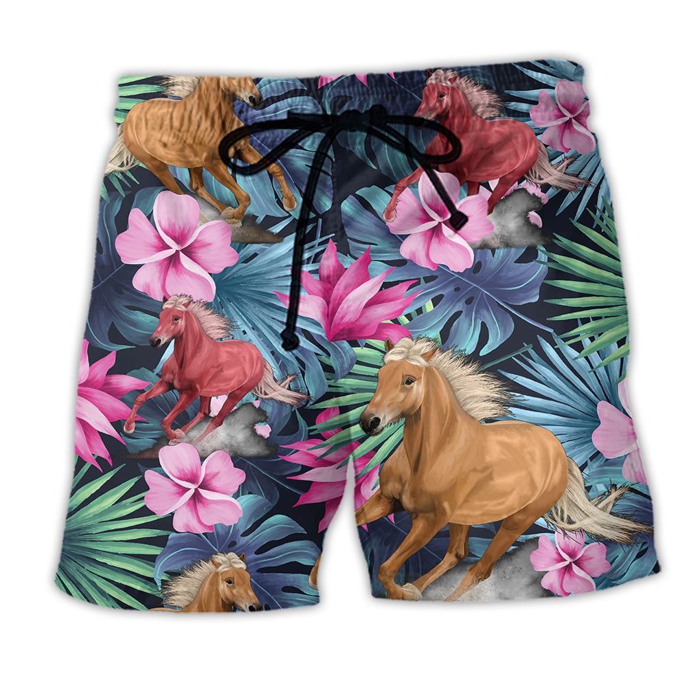 Horse Tropical Floral Summer Vibes Trendy Aloha Hawaiian Beach Shorts Horse Tropical Floral Summer Vibes Trendy Aloha Hawaiian Beach Shorts