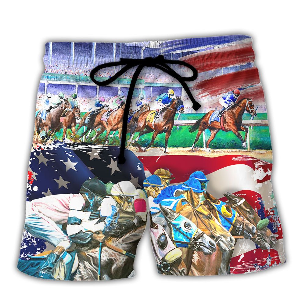 Horse Usa Flag Horse Racing Amazing Seat Lover Art Style Trendy Aloha Hawaiian Beach Shorts Horse Usa Flag Horse Racing Amazing Seat Lover Art Style Trendy Aloha Hawaiian Beach Shorts