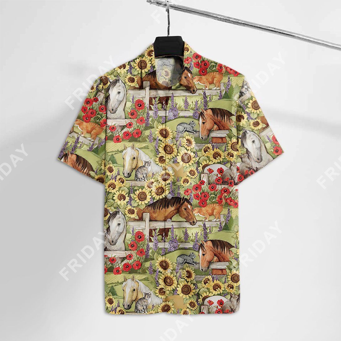 Horses Hawaiian Shirt Horses With Sunflowers Hawaii Tshirt