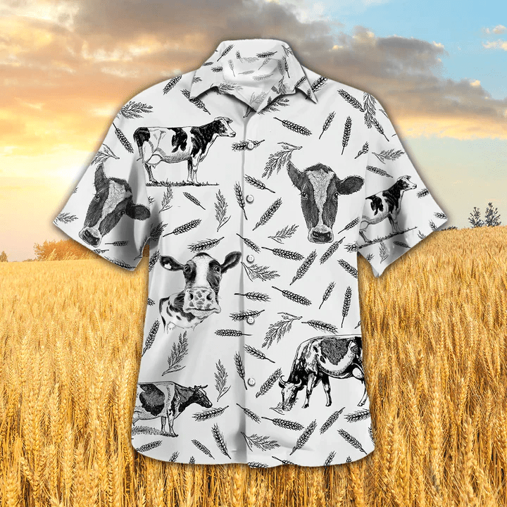 Hostein Pattern Trendy Hawaiian Shirt, Cow Aloha Shirts, Gift For Cow Lovers