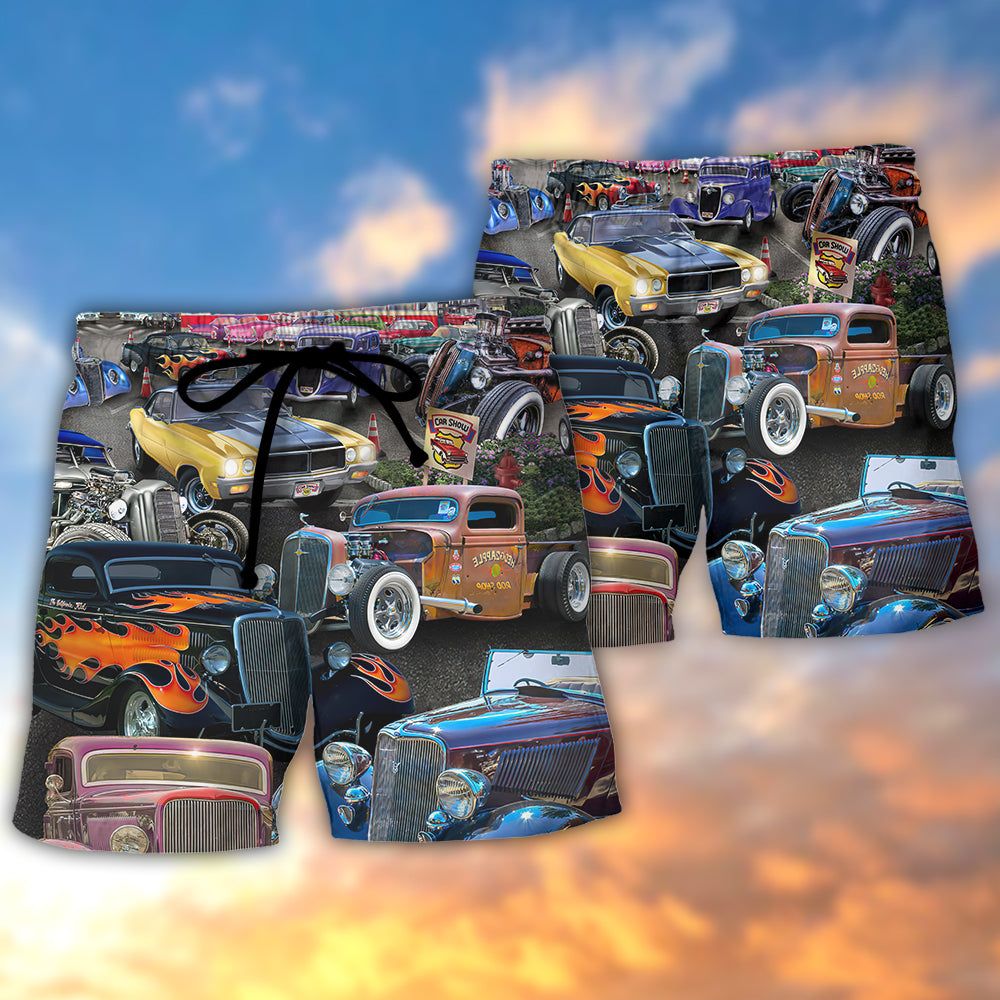 Hot Rod Diner Car Show Trendy Aloha Hawaiian Beach Shorts