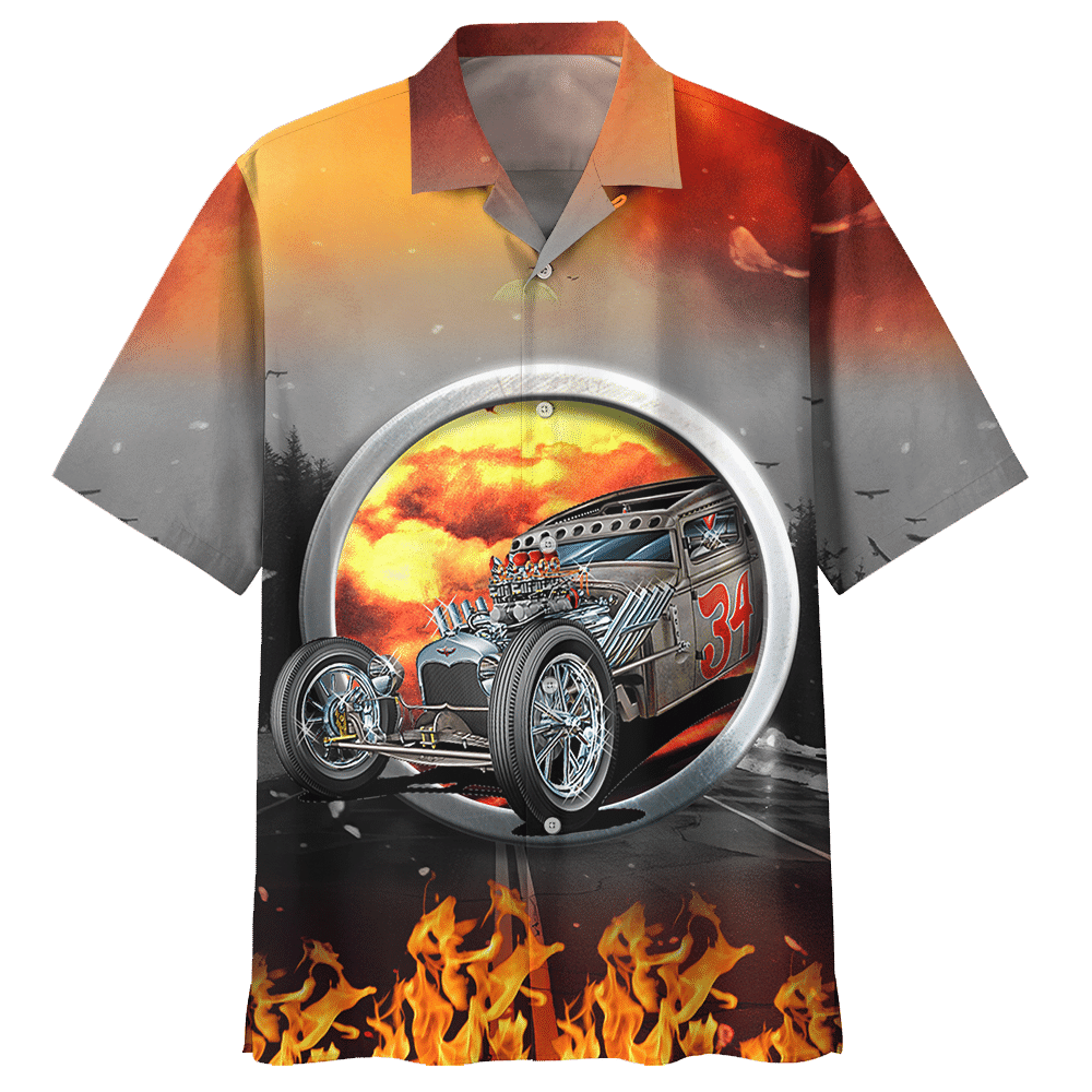 Hot Rod Hawaiian Shirt Hot Rod 34 Fire Red Grey Hawaii Aloha Shirt