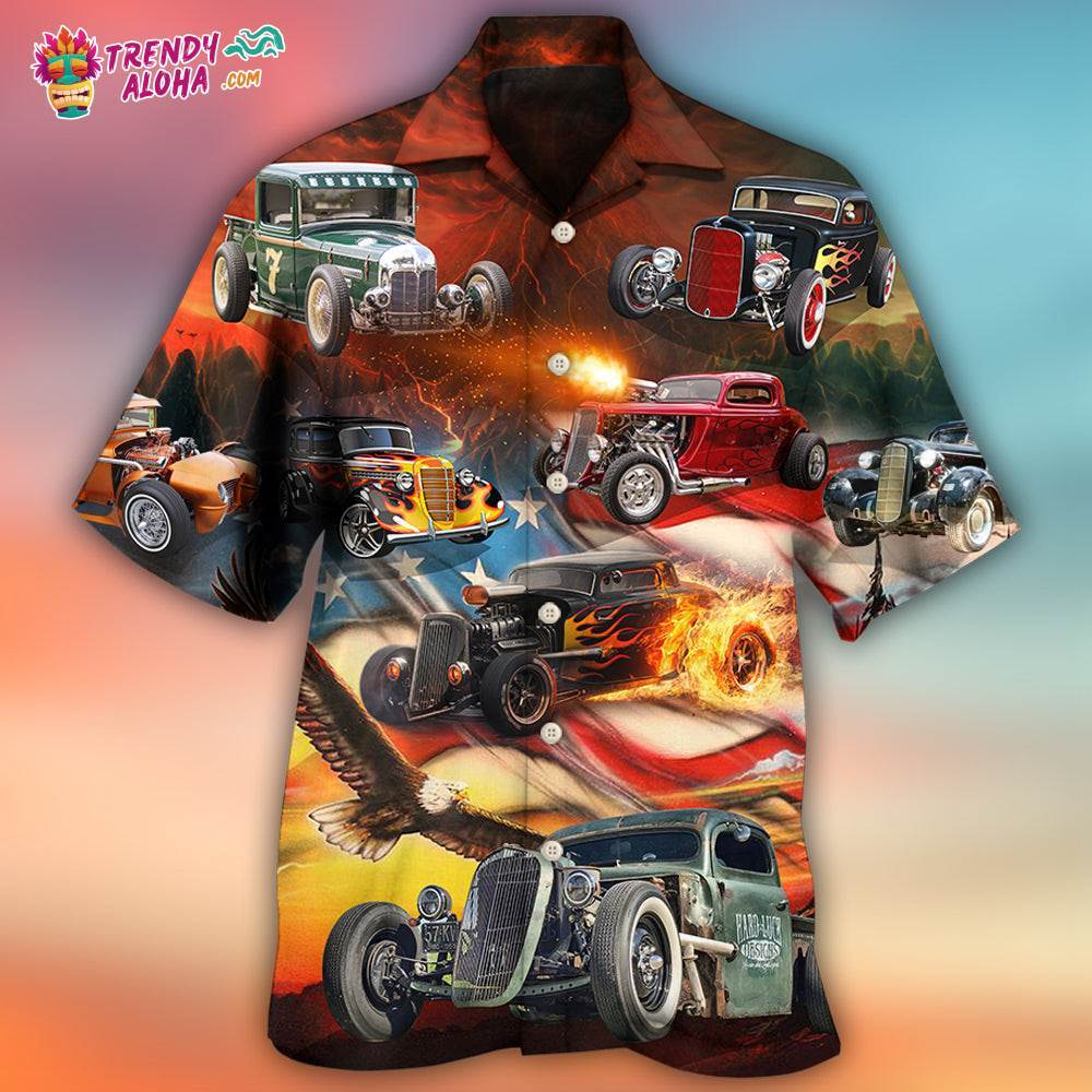 Hot Rod Independence Day American Flag Hawaiian Shirt – Trendy Aloha