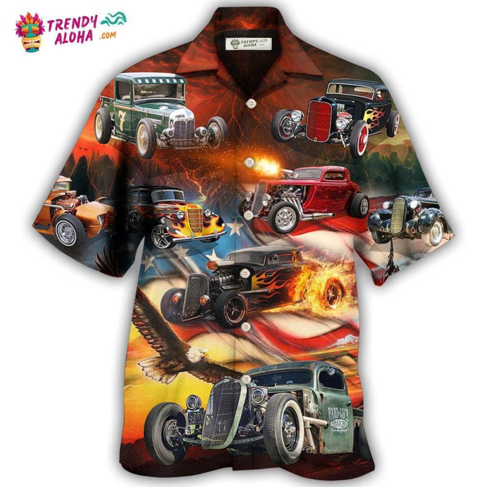 Hot Rod Independence Day American Flag Hawaiian Shirt – Trendy Aloha